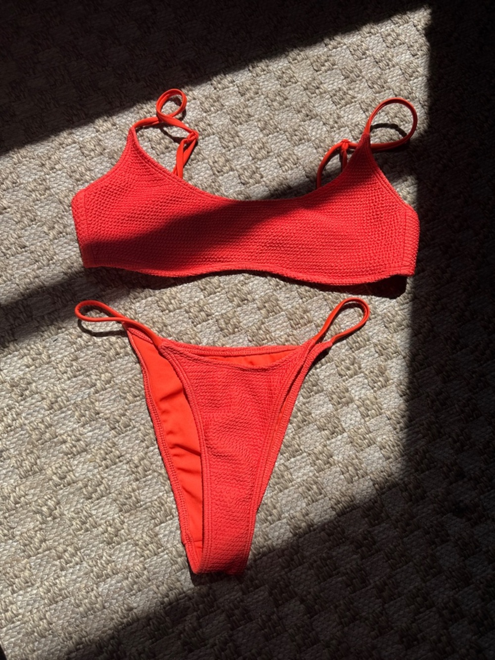 PacSun Textured Red Bikini Set - Scoop Top & High-Cut Bottom